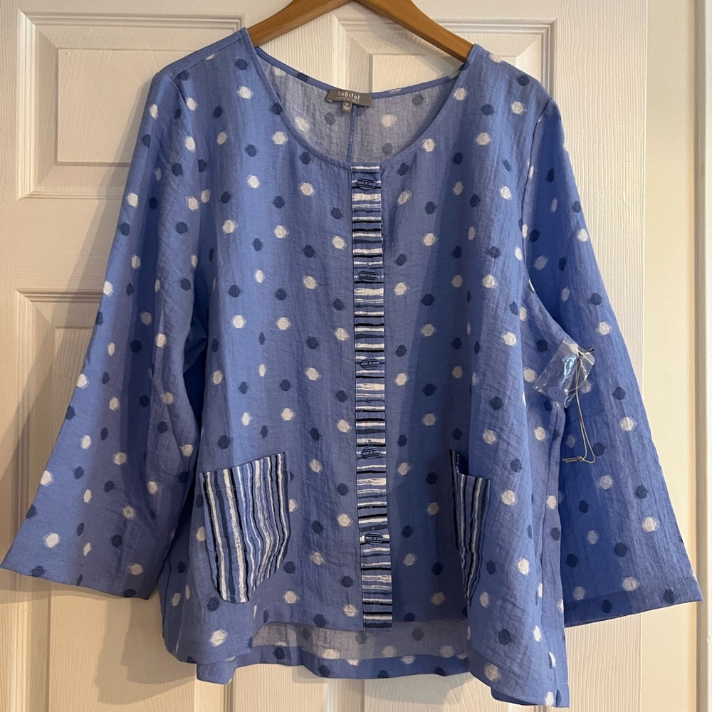 Habitat Blue and White Bell Sleeve Blouse